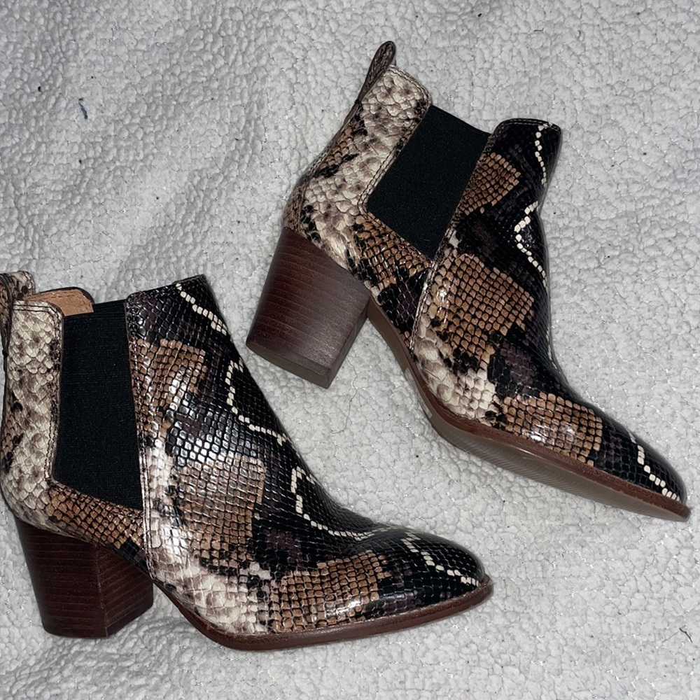 Madewell snake skin booties.